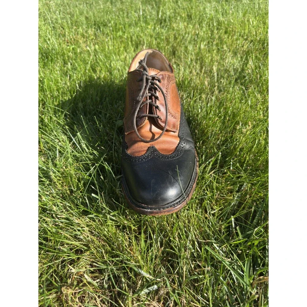Frye Wingtip Leather Shoes Brown Black Two Tone Mens Size 10D John A Frye